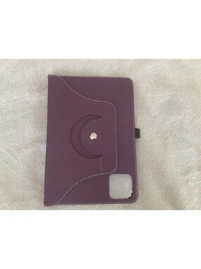 10.1” Tablet Rotating Case Cover Purple Vegan Leather Pencil Holder Elastic Clos